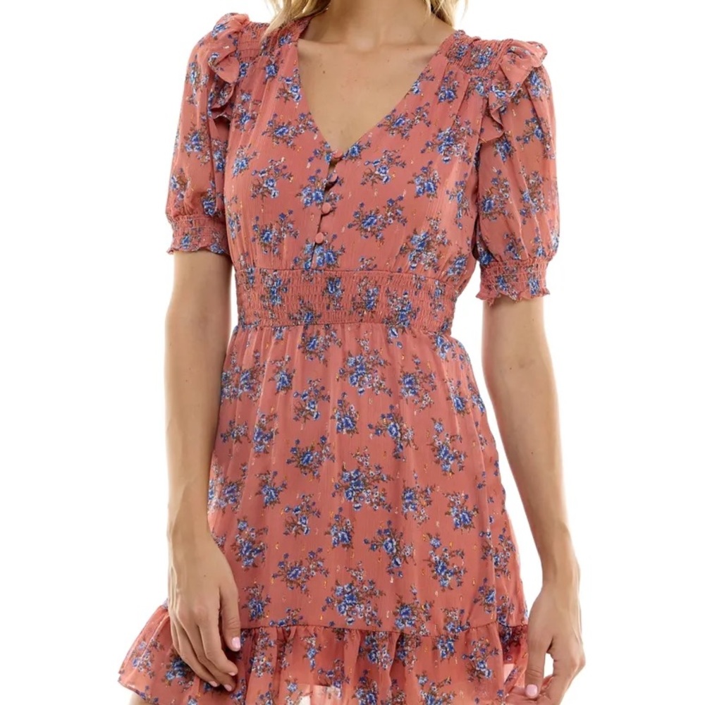 Orange Ruffled Puff Sleeve Mini Sundress